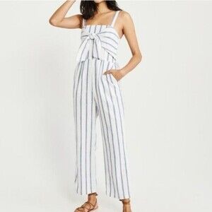 Abercrombie & Fitch Tie Front Striped Linen Blend Jumpsuit S Small